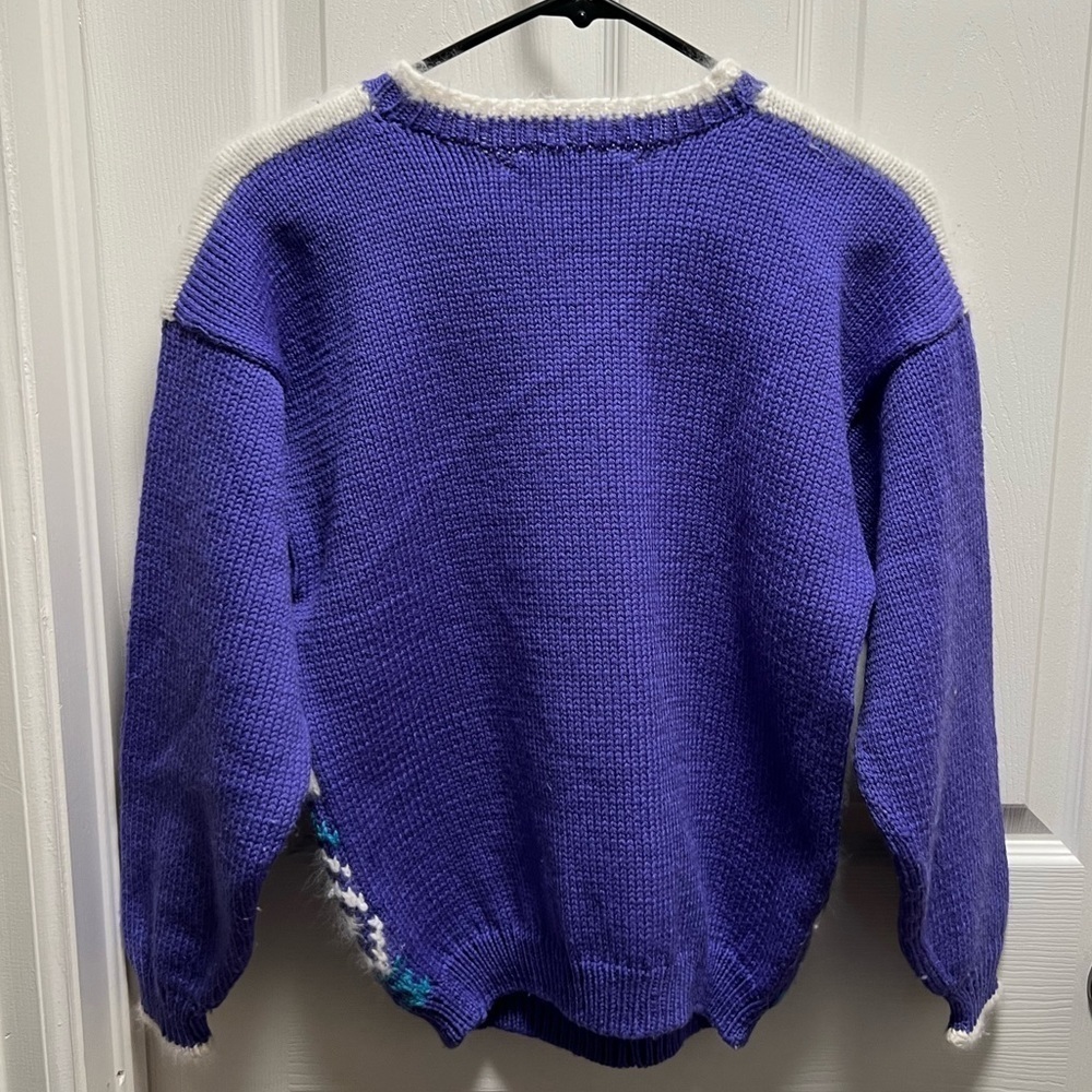 Marceau | Vintage Nordic Fair Isle Sweater Wool Angora Purple White Teal Sz M - Picture 3 of 7